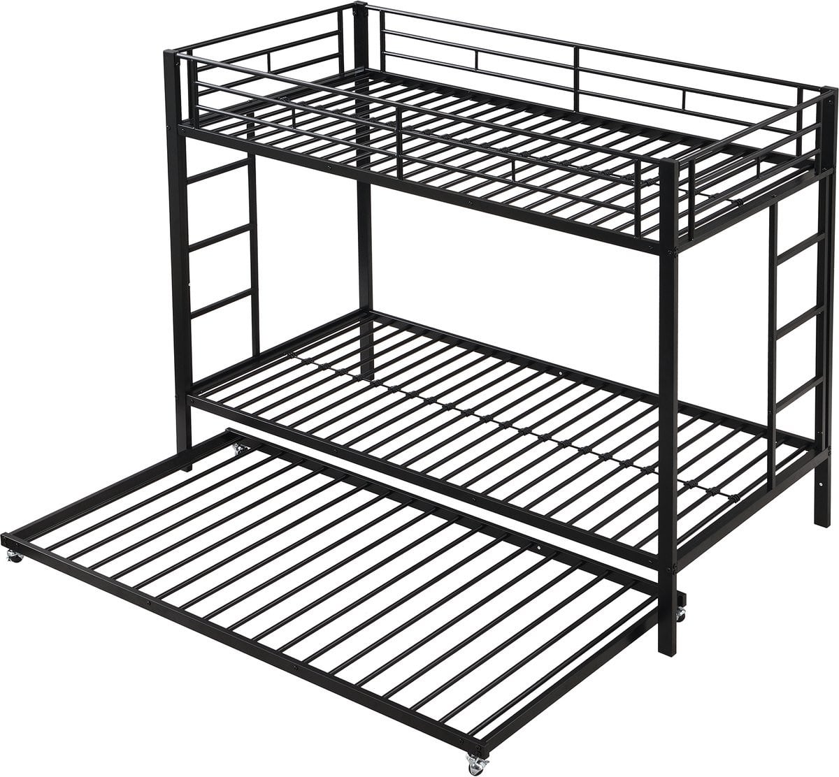 Merax Stapelbed voor kinderen met uitschuifbaar bed en hoge reling, zwart, 90 x 200 cm