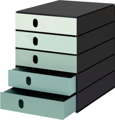 Schubladenbox Styro Styroval Pro Color Flow, für Formate bis C4, 5 geschlossene Schübe, 100 % Polystyrol, grün/schwarz, Farbverlauf