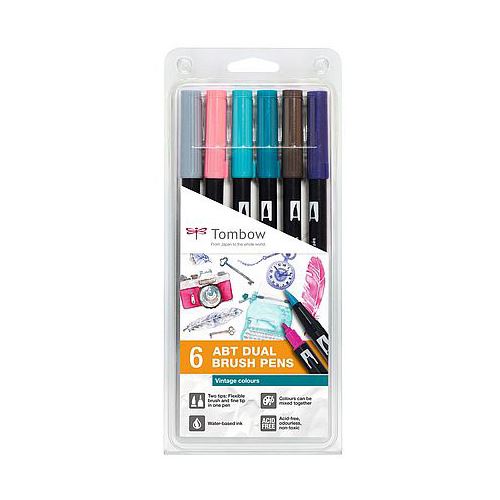 Tombow Doppelfasermaler "DUAL BRUSH PEN ABT",6er Set Vintage