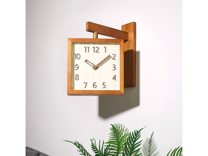 Horloge murale silencieuse double face en bois massif. Horloge murale simple et moderne de style japonais avec deux côtés au coin