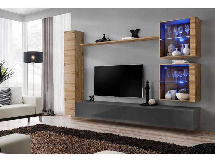 Xlmoebel Wohnwand Braun Luxus Wohnzimmer Möbel 3x Wandschrank TV-Ständer, Made in Europa
