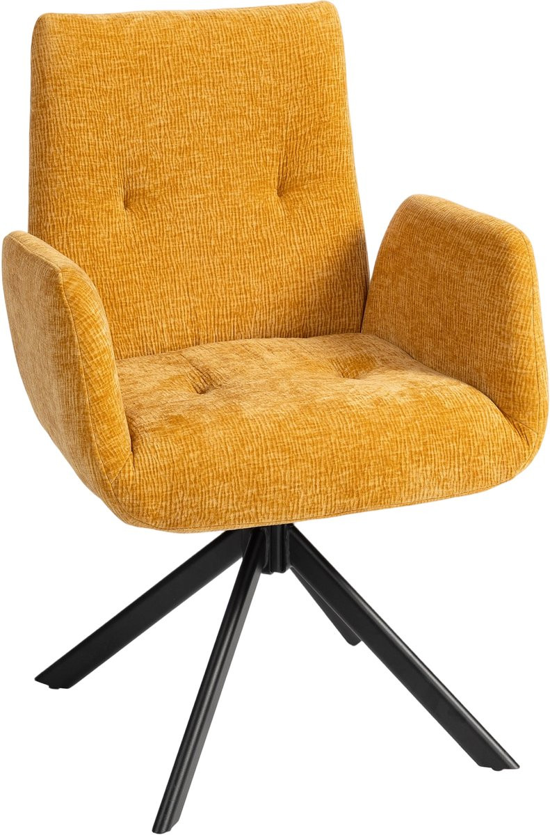 Moderne gele gestoffeerde fauteuil als lounge-accentstoel met draaifunctie