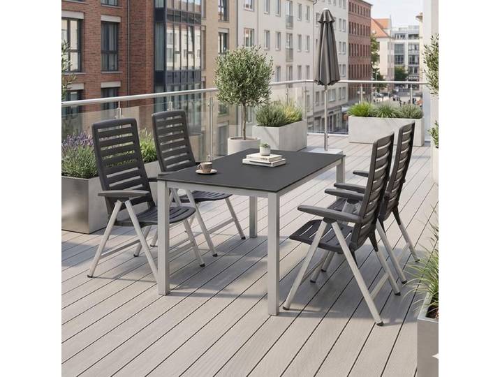 Kettler Wave Gartenmöbel-Set M (4 Plätze) Tisch 160x95cm Dunkelgrau Hellgrau