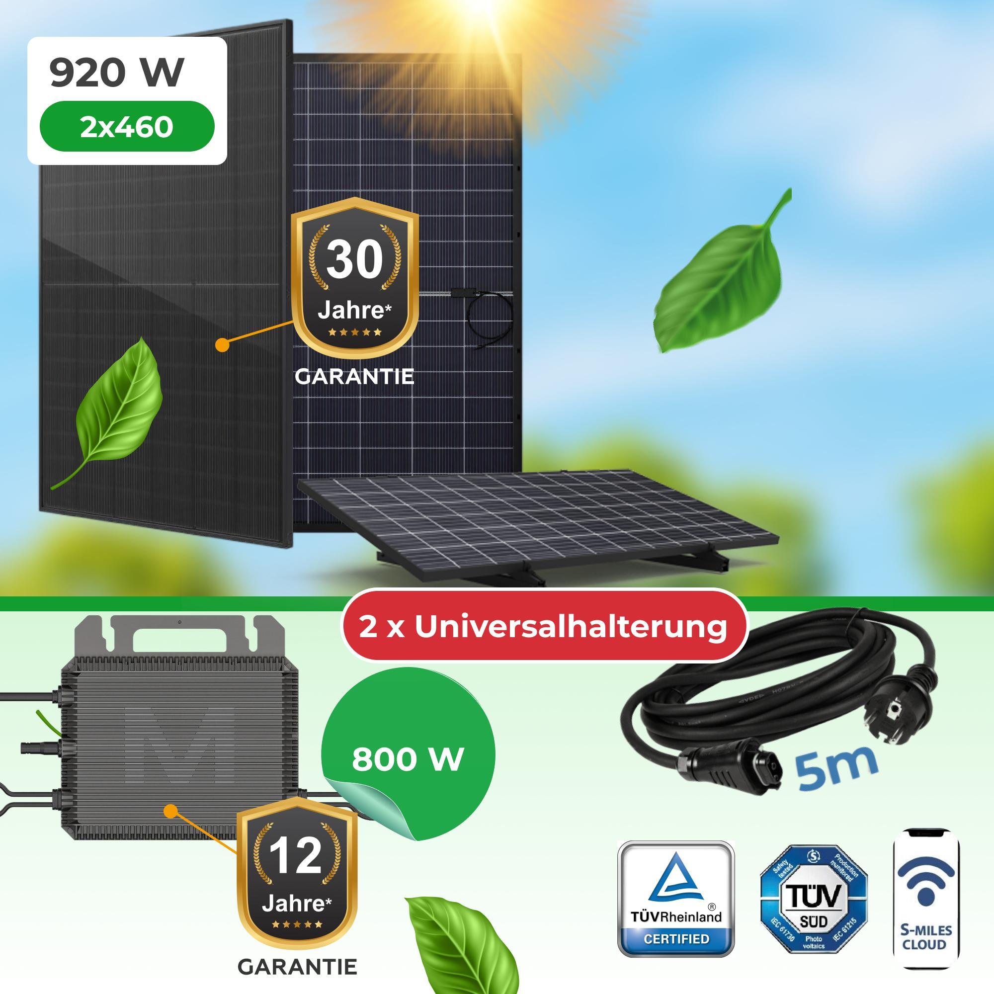 Balkonkraftwerk 920W (2×460W bifazial Glas-Glas Full Black) + Marstek M2-800W WiFi Wechselrichter- Komplettset (inkl. Universalhalterung) WiFi, App