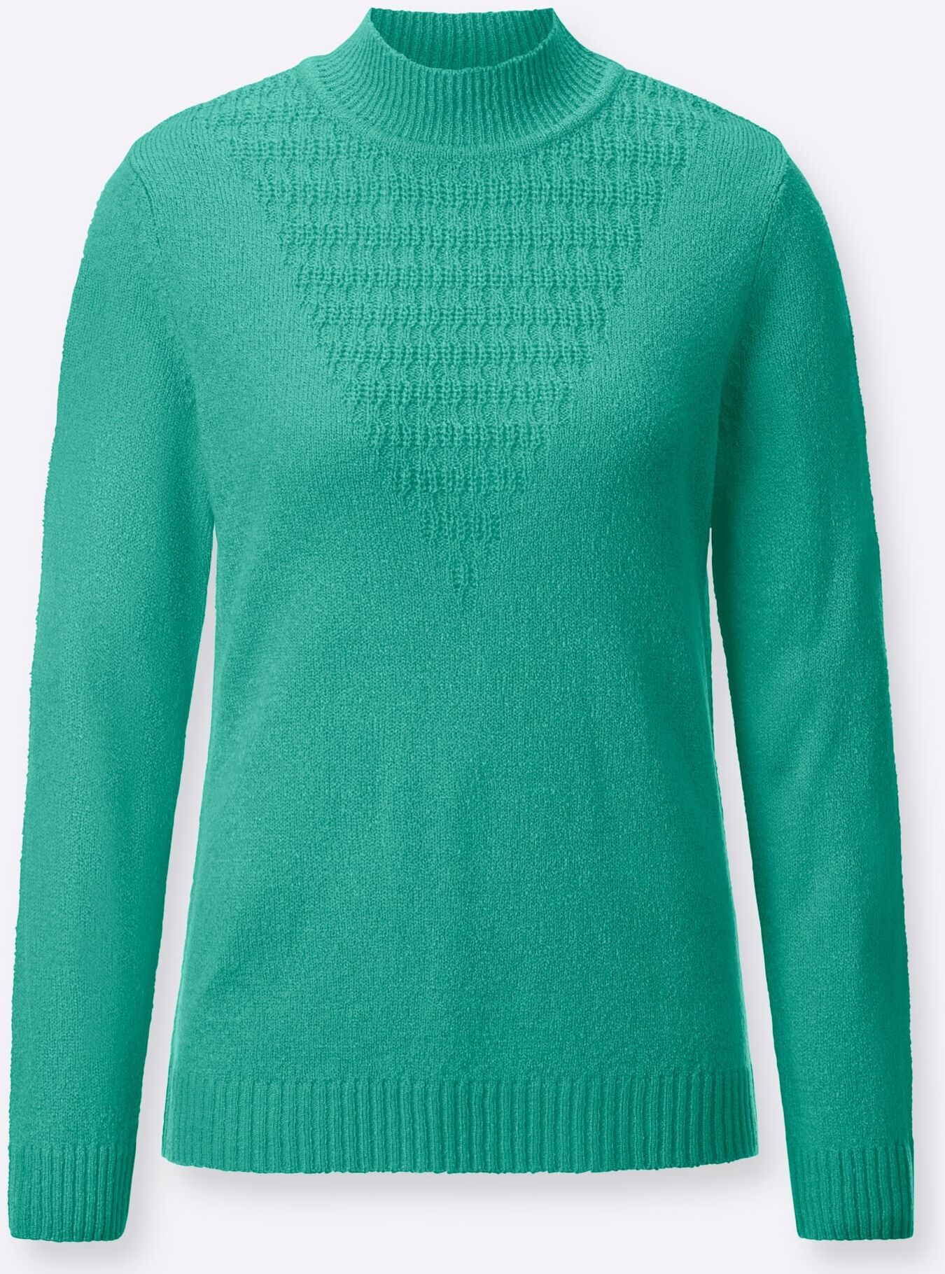 Stehkragenpullover CLASSIC BASICS "Pullover", Damen, Gr. 40, grün (blaugrün), 100% Polyacryl, unifarben, Pullover Stehkragenpullover blaugrün 40
