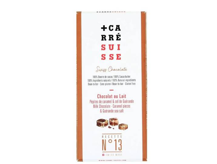 CARRE SUISSE N°13 Chocolat au lait bio aux pépites de caramel &amp; sel de Guérande - 100 g