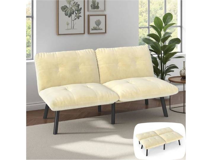 Lemonbest Canapé Convertible 2 Places Canapé lit Pliable Moderne canapé 2 Places avec Fonction Couchage Velours - Crème