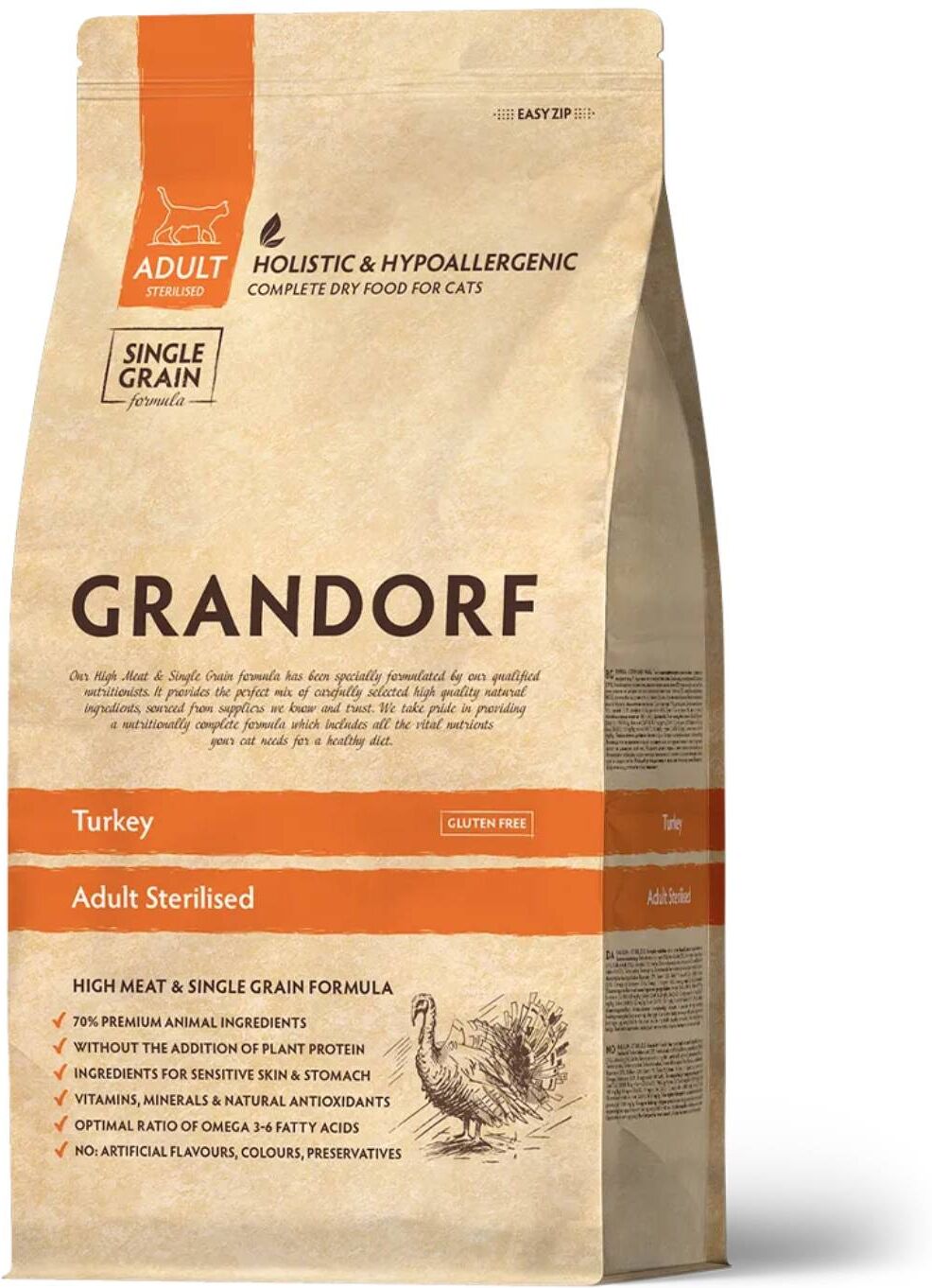 Grandorf Cat Adult Sterilised Tacchino per Gatti Adulti Sterilizzati Monoproteico 2 Kg
