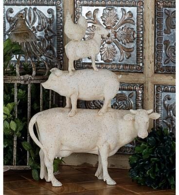 ARCILLA ELEMENTAL White Polystone Farmhouse Sculpture Farm Animal 18 x 14 x 4