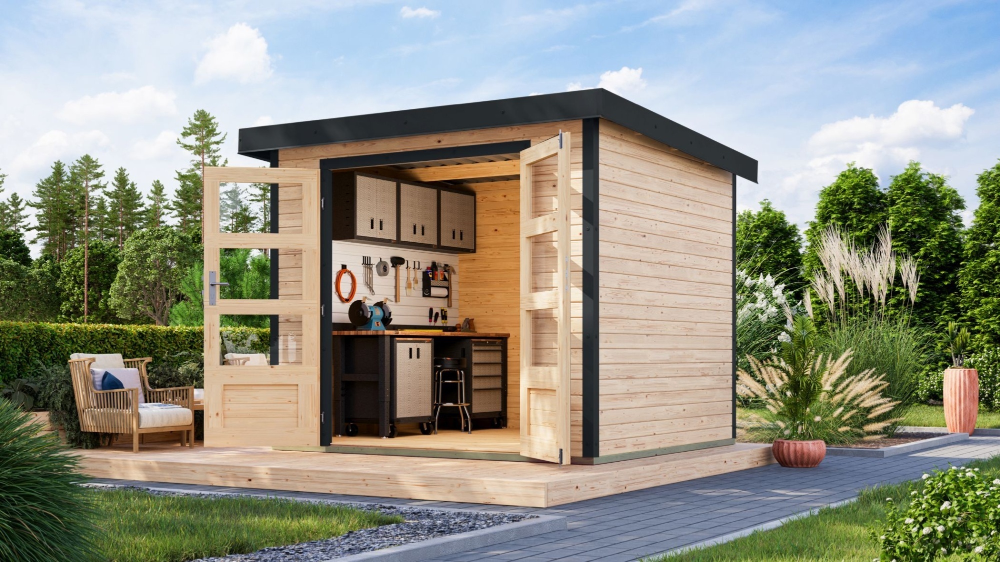 Karibu Gartenhaus Hybridhaus Metall Jupiter 3 naturbelassen 238,5x213,5x209 cm