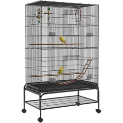 PawHut Vogelkäfig Vogelhaus mit Sitzstangen, Bodenwanne, Ablage, Spielzeug