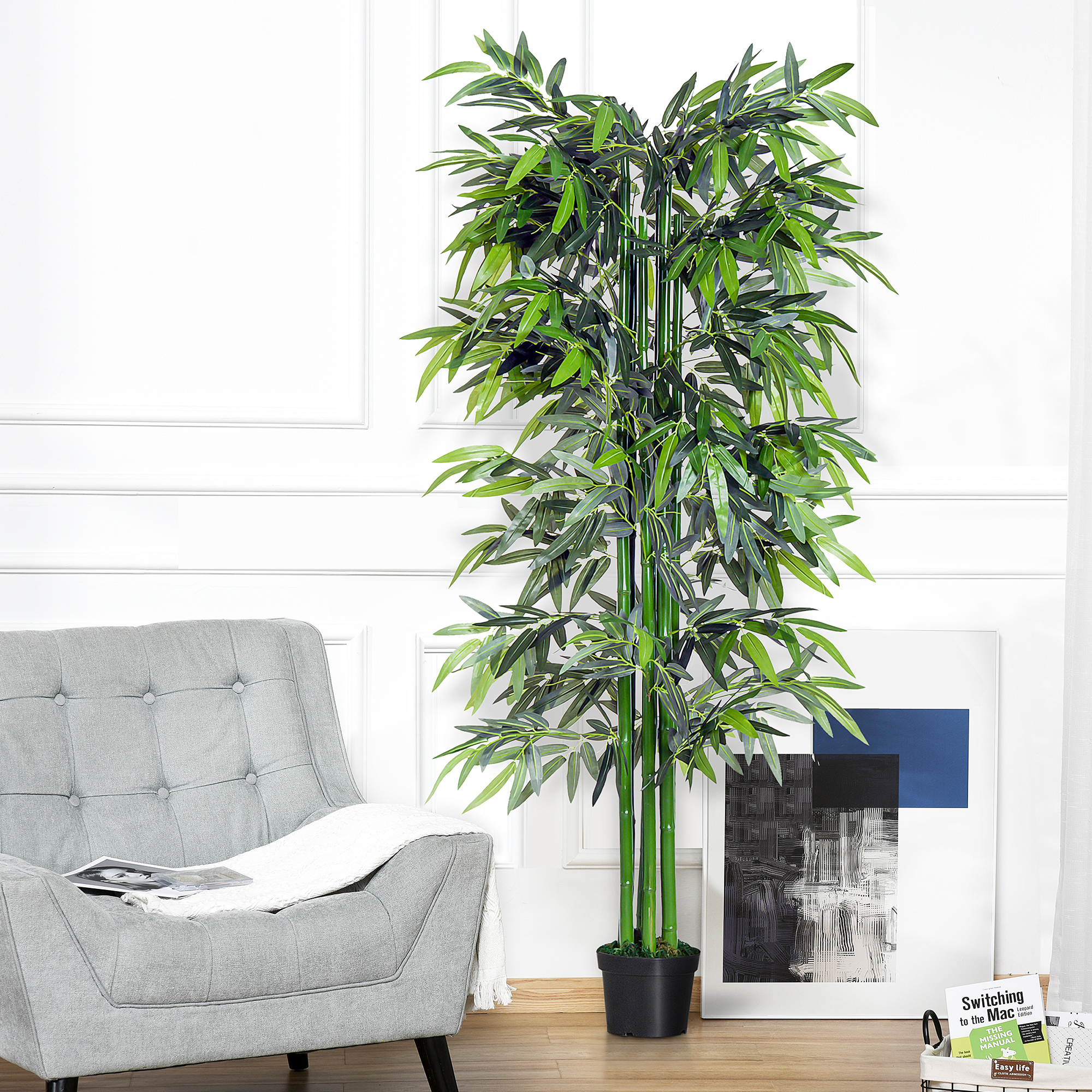 Outsunny Albero di Bambù Artificiale Alta Decorazione per Casa e Ufficio in Vaso da 180cm per Interni ed Esterni Verde Naturale Aosom