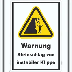 HB-Druck Aufkleber Warnung Steinschlag instabile Klippe A9 (37x52mm)