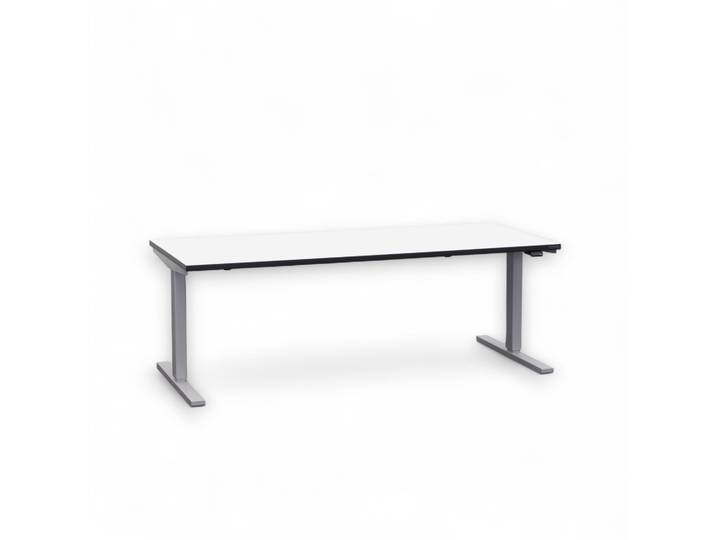 Ergonomischer Sitz-/Stehtisch Tradingzone Smartline – USM Haller‑kompatibles, schwarze Kante 175x75 cm, Weiss/Silbergrau, Neu, Tisch - ideal fürs Homeoffice oder Büro