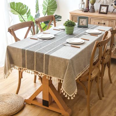"Enova Home 54""x 78"" High Quality Rectangle Cotton and Linen Tablecloth with Tassels"