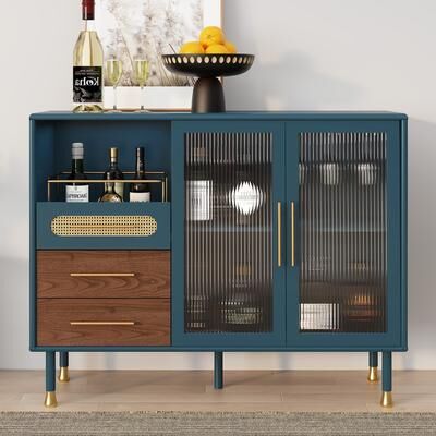 HomeLiveRelax Accent Cabinet with Adjustable Shelves & Wine Rack Modern Bar Cabinet