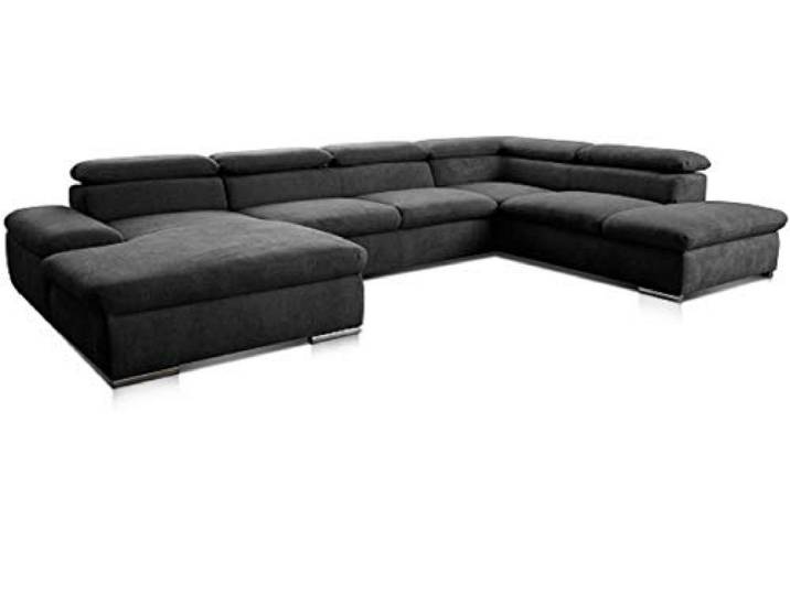 Cavadore 5900984024786 Canapé d'angle Alkatraz\, Tissu (90% Polyester\, 10% PA)\, Noir\, Ohne Bett