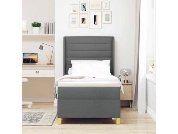 KTHLBRH Boxspringbett Dunkelgrau 80 x 200 cm mit Matratze Verstellbares Kopfteil, Holzrahmen, goldene Beine, solide Unterstützung