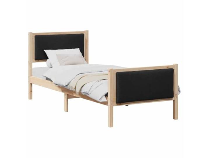 KTHLBRH Bett mit Kopfteil, Schwarz, 80 x 200 cm, Kiefernholz Lattenrost, gepolstertes Kopfteil, Stauraum unter dem Bett, Verwendung im Innenbereich
