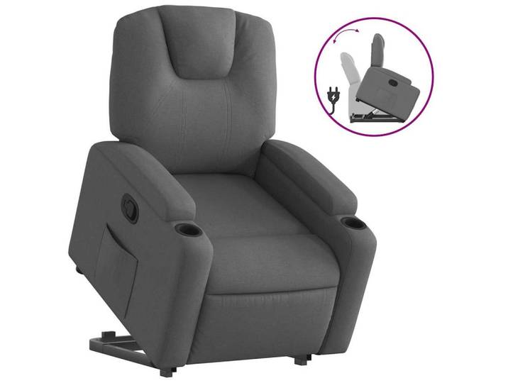 furnicato Massagesessel Relaxsessel mit Aufstehhilfe 74x88x97 cm Dunkelgrau (1-St), Elektrischer Ruhesessel mit Becherhaltern und Seitentasche