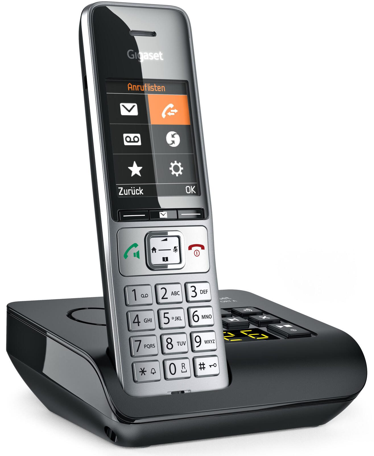 Gigaset COMFORT 500A Schnurloses Telefon mit Anrufbeantworter, schwarz-silber S30852-H3023-B101