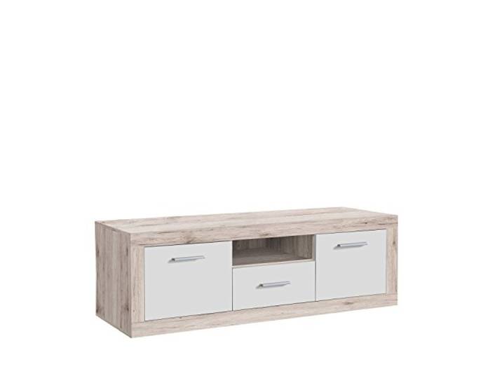 Forte BACCIO TV-Schrank 150, TV-Unterschrank mit 2 Türen und 1 Schublade, modernes Lowboard, TV-Rack, Wohnzimmer, Holzwerkstoff, Sandeiche Holzdekor/ Weiß, 147,8 cm breit x 41 cm hoch x 49,9 cm tief
