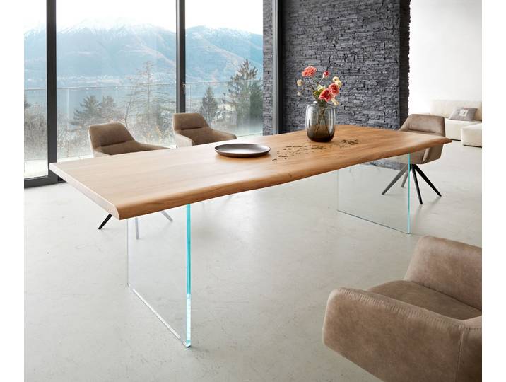 Table à manger Edge 260x100 acacia nature verre Live Edge
