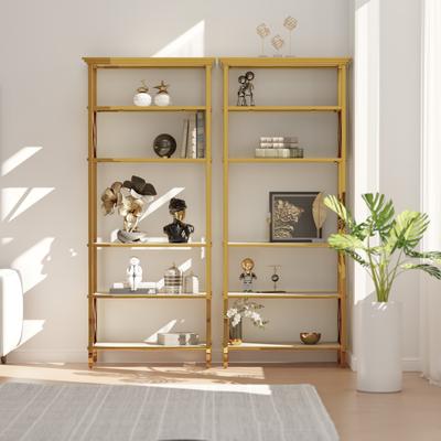 Unbranded 71 inch Tall 6 Tiers Gold Display Shelf with White Tempered Glass Top