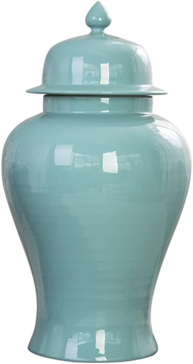 Handgeschilderde Keramische Gemberpot - Decoratieve Groene Vaas - Groot Formaat