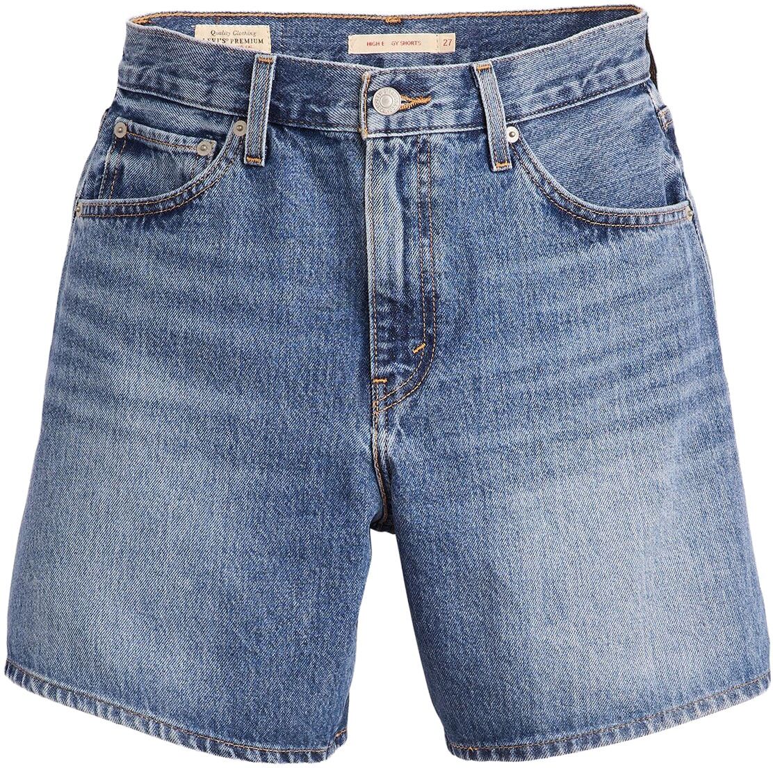 Shorts LEVI'S "HIGH BAGGY SHORT", Damen, Gr. 27, N-Gr, blau (worn memory short), Web, Obermaterial: 100% Baumwolle, unifarben, regular fit ca. Mitte Oberschenkel, Hosen Shorts, im Five-Pocket Style worn memory short 27, N-Gr