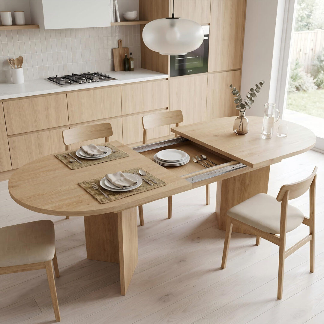 Metro 200 cm Extendable Circular Dining Table Natural Wood