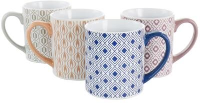 Mr. Coffee Bliss 4 Piece 20 Ounce Can Shaped Stoneware Mug Set in Assorted Colors and Patterns