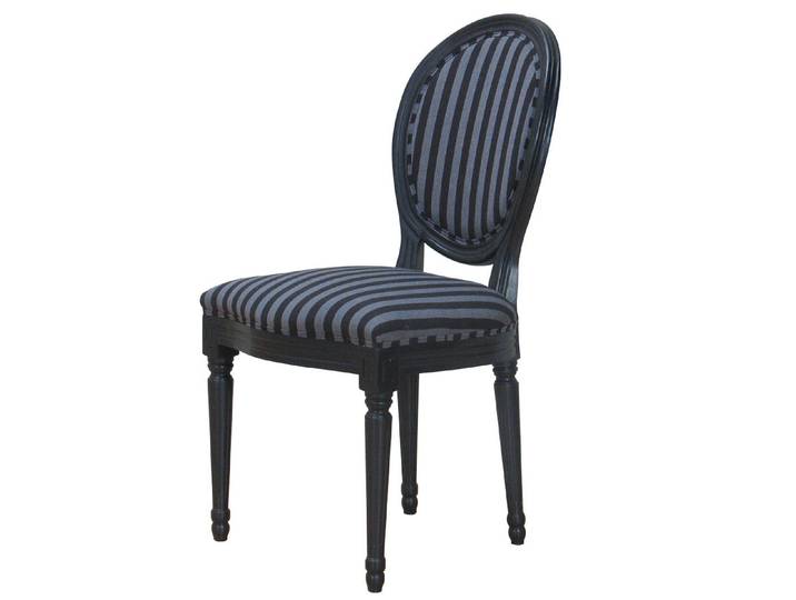 Rokoko/Amaretta Esszimmerstuhl antik schwarz, Stoff schwarz gestreift.