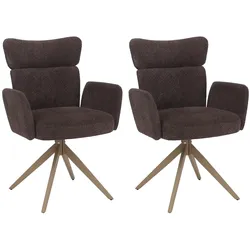 Mendler 2er-Set Esszimmerstuhl HWC-N11, Stuhl, drehbar Auto-Return Stoff Bouclé 350g/m2 Öko-Tex ~ dunkelbraun, Beine Holz-Optik