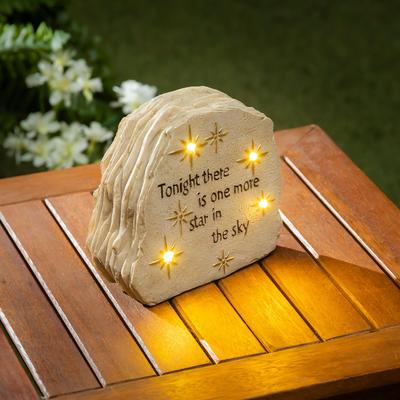 Evergreen 8 in. Solar Sentimental Memorial Resin Garden Statue, Stars