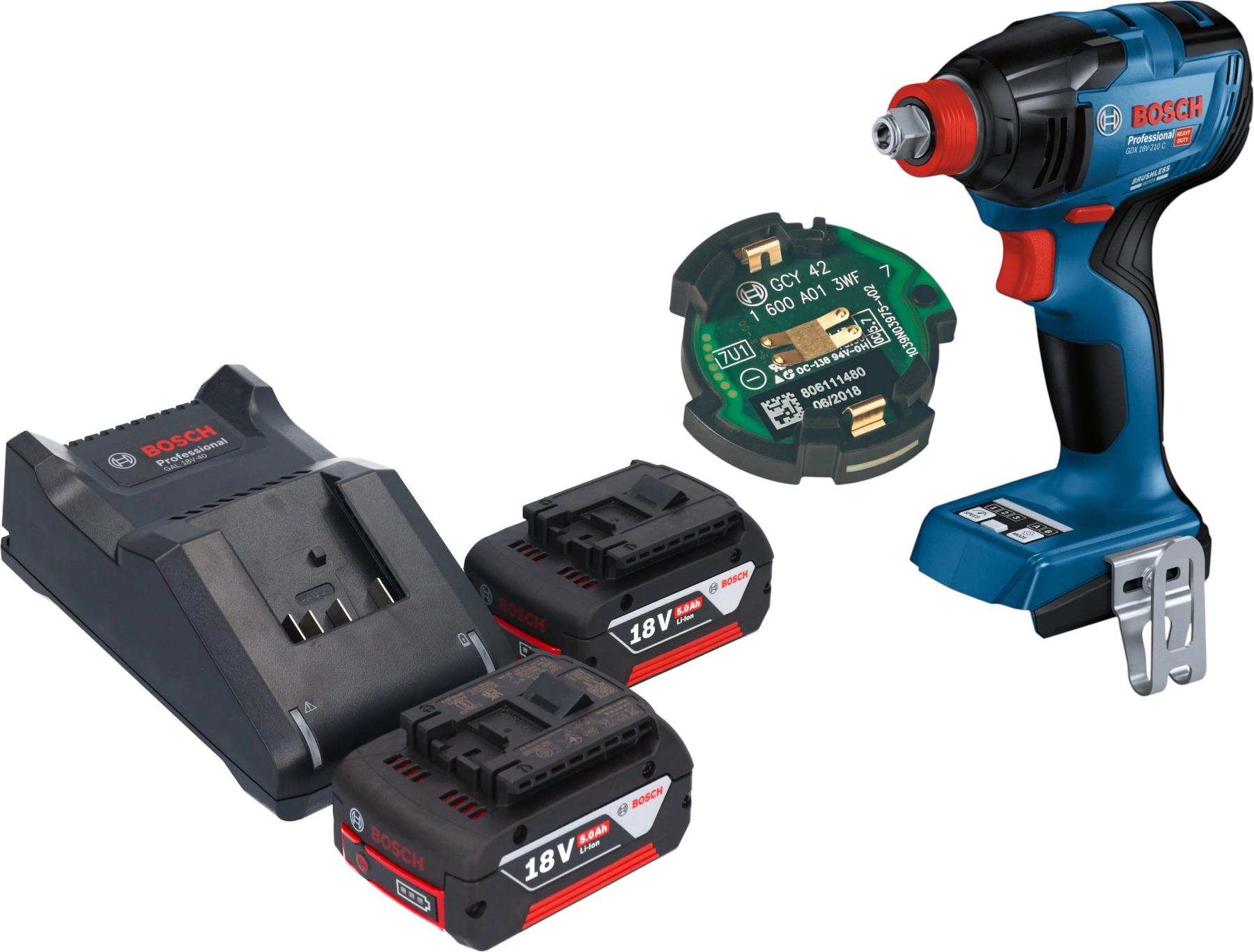 Bosch GDX 18V-210 C Professional Akku Drehschlagschrauber 18 V 210 Nm Brushless + 2x Akku 5,0 Ah + Ladegerät + GCY 42 Bluetooth Modul