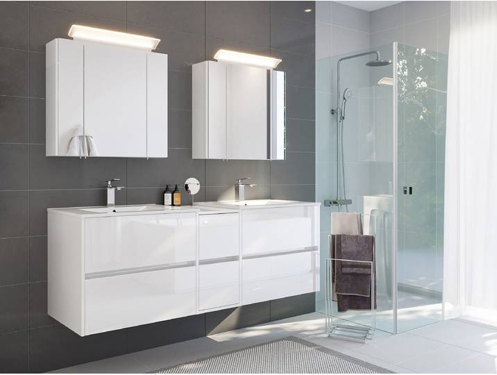 Ensemble de salle de bain Limes 3 pièces 170cm Blanc/Blanc brillant