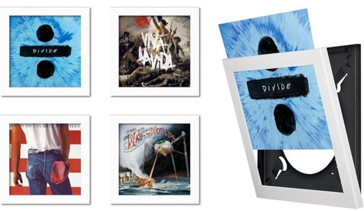 Set van 4 verwisselbare witte LP fotolijsten voor vinylplaten