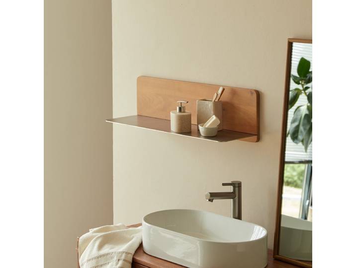 Badezimmer-Wandregal aus Mangoholz und Metall - Natur - Mango