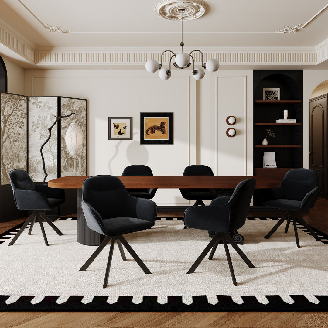 Corrigan Studio 48.5cm H Swivel Upholstered Dining Chairs- Ergonomic Back Black Velvet 83cm H X 62cm W X 52.5cm D
