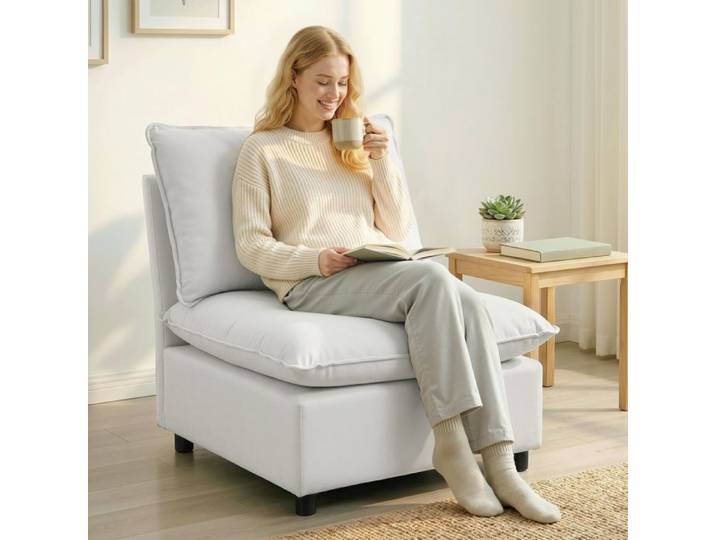 Fauteuil d'appoint - Leathaire gris - Assise large et profonde - Rembourrage épais - Modulable
