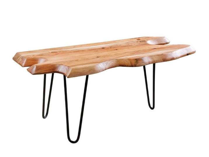 Licht-Erlebnisse Couchtisch PERTH, Handarbeit Akazienholz Metall in Natur Schwarz 100x41x40 cm (LxBxH)