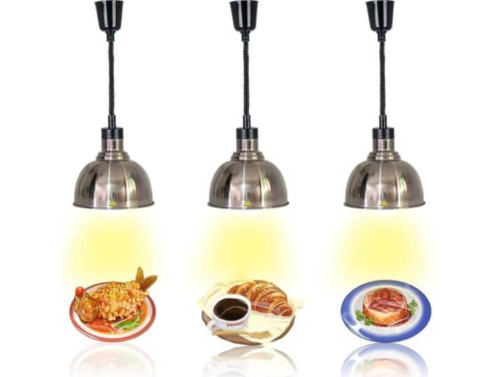 VFDZ Wärmelampe Küche Gastro, Hängende Speisenwärmer Lampe Einziehbar Wärmelampen für Speisen Buffet mit 250W Glühbirne, Lebensmittel Wärmelampe für Küche und Buffets Esszimmer