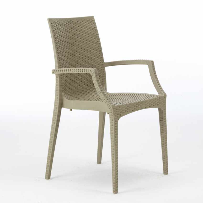 20er Bistrot Arm Grand Soleil Stühle Sessel für Bar Garten Poly Rattan Stock - Beige