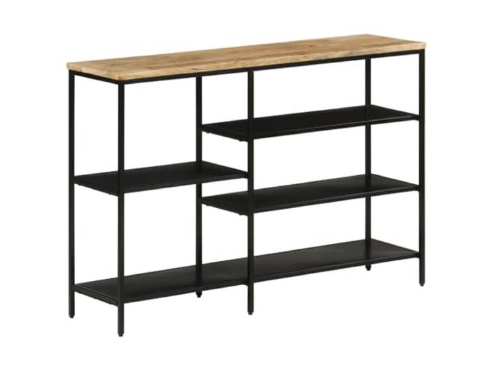 Konsolentisch 110x30x75 cm aus Massivem Mangoholz mit Eisenbeinen und 4 Massives Mangoholz, 4 Ablagen, Eisenbeine, Unikat, robust, stabil