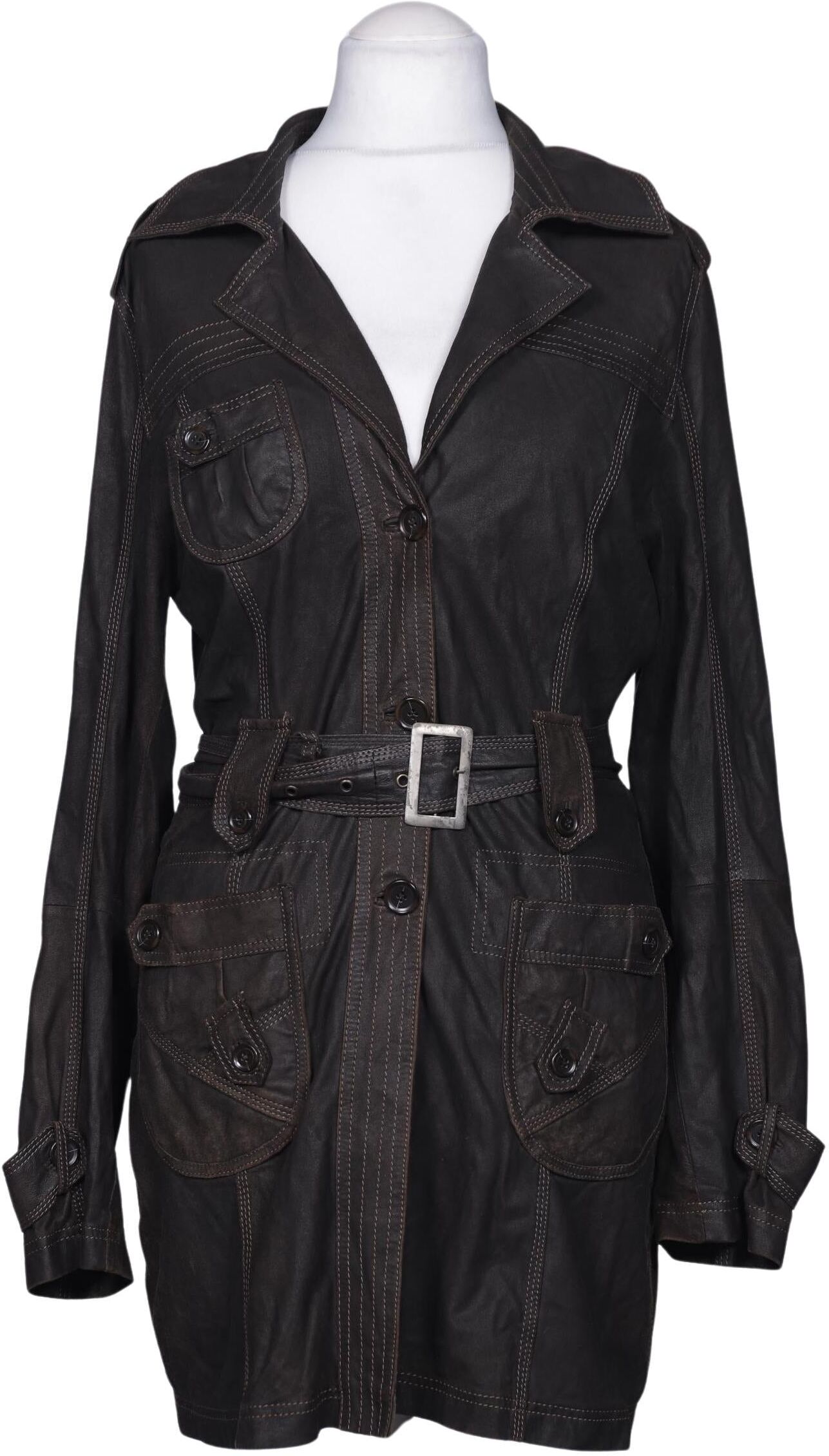 Milestone Damen Mantel, Braun, Gr. EU 40, Leder - Second Hand