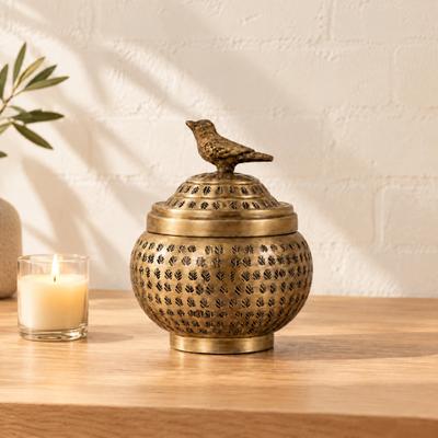 Storied Home "Aluminum Container with Lid with Animal Finial - 6.0""L x 6.0""W x 7.0""H"