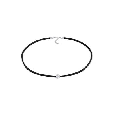 Choker ELLI "Halskette Choker Velour Leder Bead Trend 925 Silber" Gr. 36, silber, Halsketten, Damen, ohne Stein, Silber 925 (Sterlingsilber)