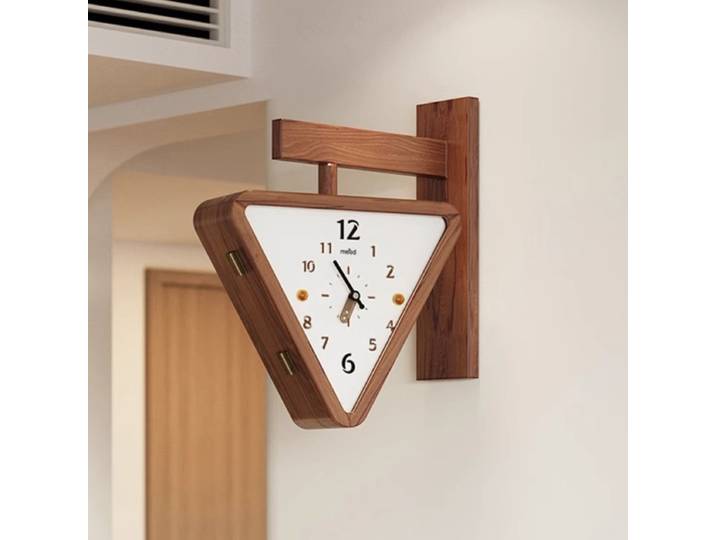 Horloge murale Double face en bois massif, Triangle créatif, décoration murale moderne silencieuse, horloge de salon géométrique minimaliste