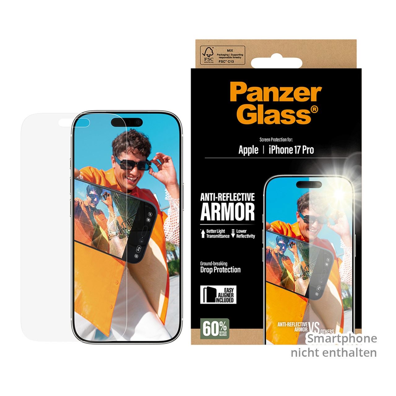 PanzerGlass Anti-Reflective Armor Screen Protector iPhone 17 Pro w. EasyAligner